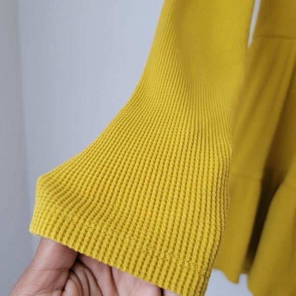 MAEVE ANTHROPOLOGIE Samina Thermal Babydoll Mustard Yellow Top Size X-Small - Picture 7 of 9